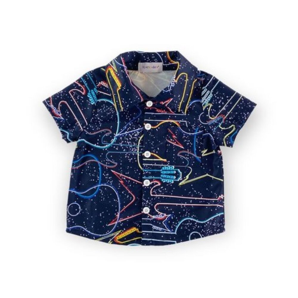 Boy's Space-Themed Button-Up Shirt - Short Sleeve Size 7 Youth